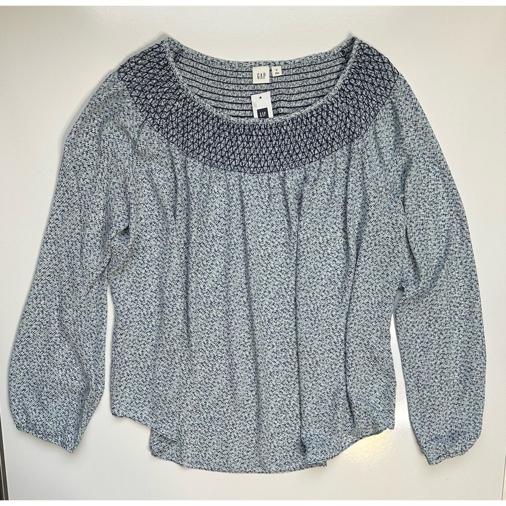 NWT GAP Smock Neck Long Sleeve Blouse / Light‎ Peppermint Print / Size XL